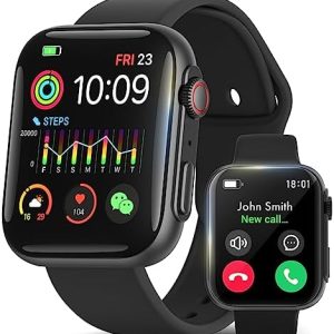 1.98" Smart Watch for Android iPhone, 100+ Sports Modes, Health, Sleep and Fitness Tracker, Step Calorie Counter, Water Resistant Fitness Watch, Smartwatches for Men Women, 2 Bands Included (Black)